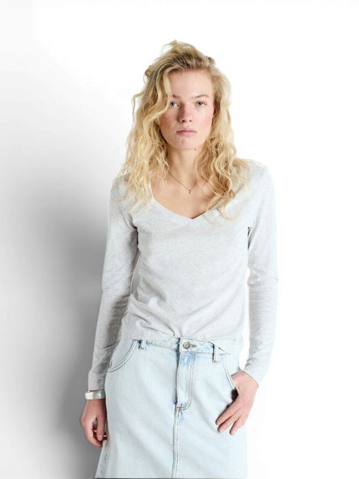 Lichrgrijze t-shirt met lange mouwen V-hals American Vintage