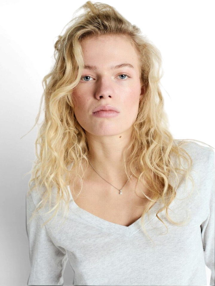 Lichrgrijze t-shirt met lange mouwen V-hals American Vintage 