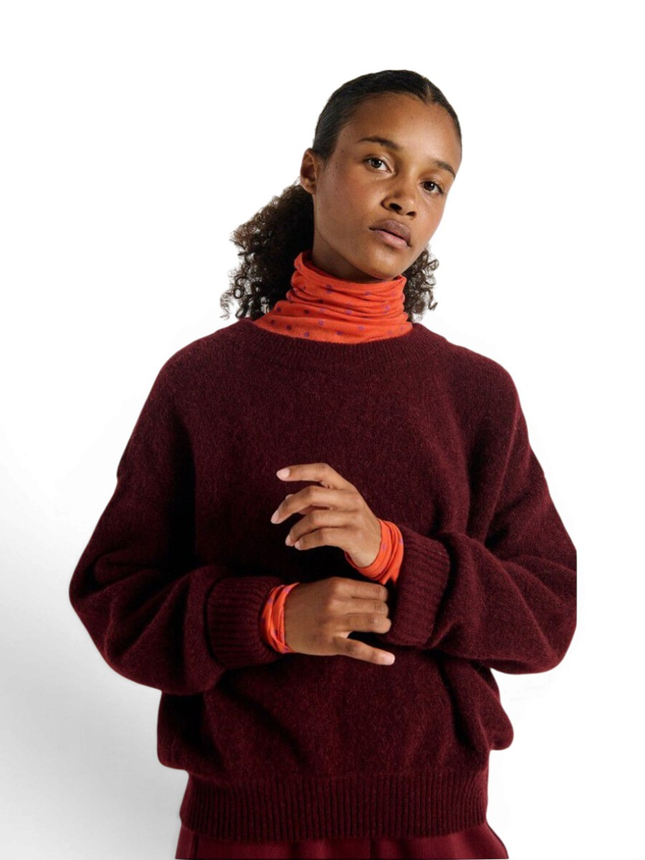 Bordeaux gebreide pull met ronde hals Vito American Vintage