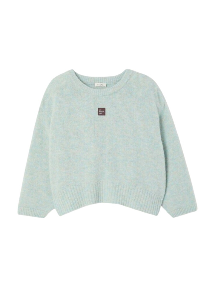 Lichtblauwe gebreide pull met ronde hals American Vintage