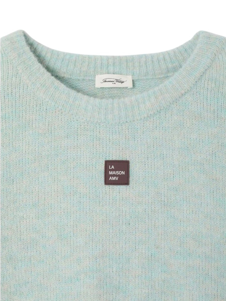 Lichtblauwe gebreide pull met ronde hals American Vintage
