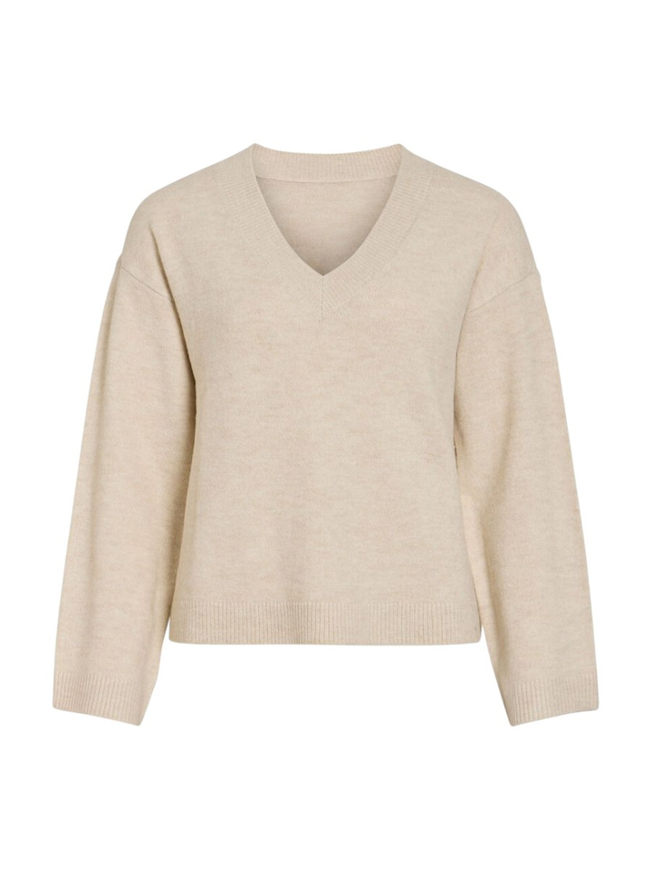 Beige trui met V-hals Viliga Vila 