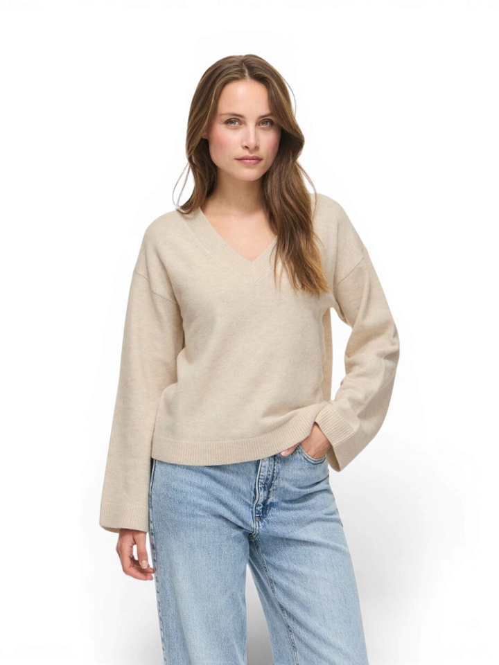 Beige trui met V-hals Viliga Vila 