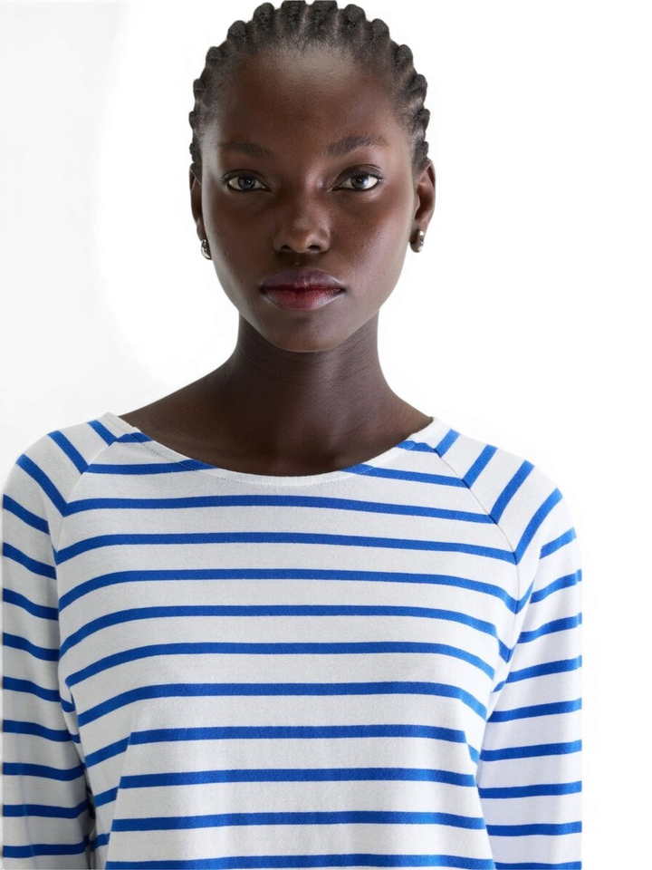 Wit en blauw gestreepte t-shirt met lange mouwen Maow Bellerose