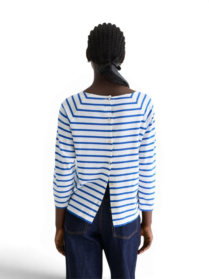 Wit en blauw gestreepte t-shirt met lange mouwen Maow Bellerose