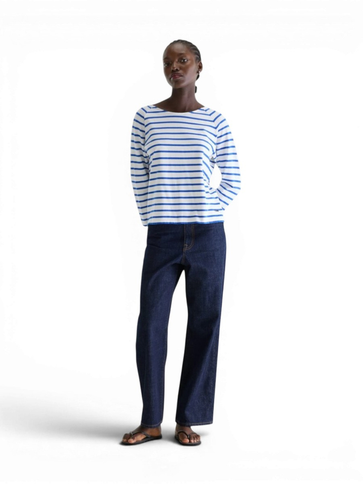Wit en blauw gestreepte t-shirt met lange mouwen Maow Bellerose