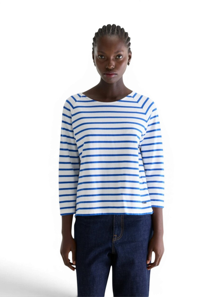 Wit en blauw gestreepte t-shirt met lange mouwen Maow Bellerose