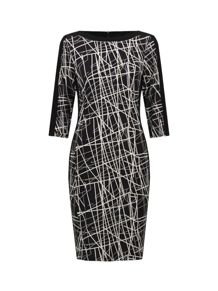 Zwarte jurk met witte print Joseph Ribkoff 