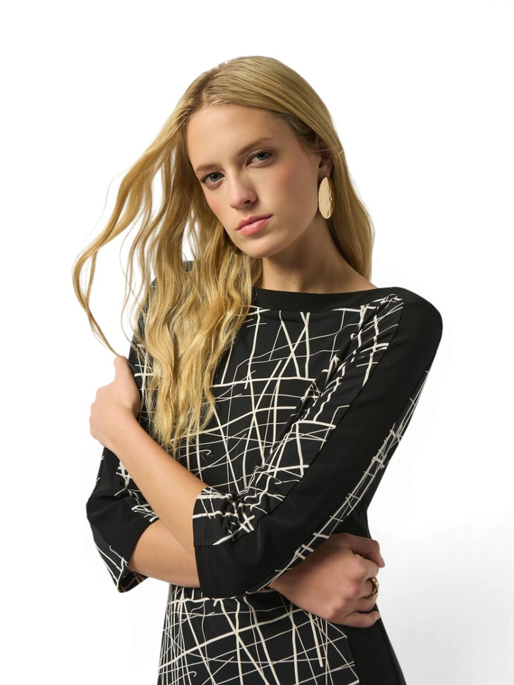 Zwarte jurk met witte print Joseph Ribkoff 