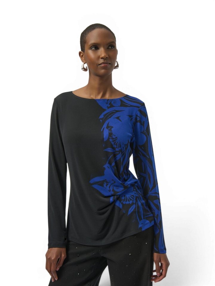 Zwarte bloes met blauwe print Joseph Ribkoff 
