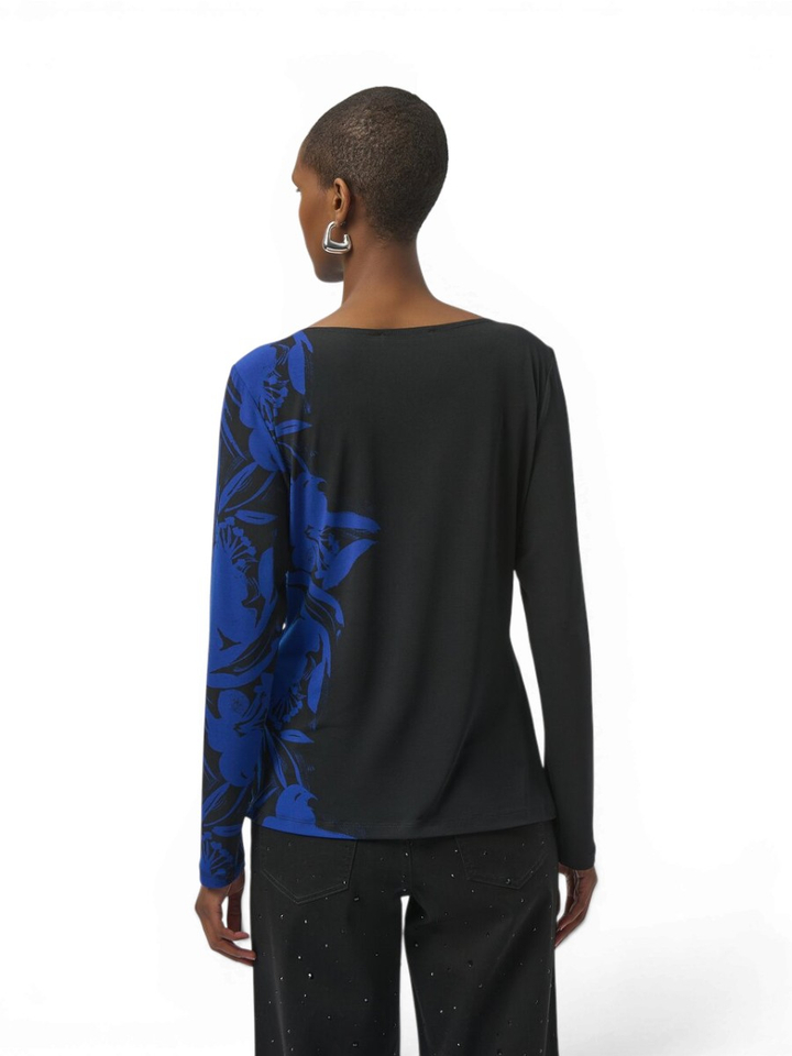 Zwarte bloes met blauwe print Joseph Ribkoff 