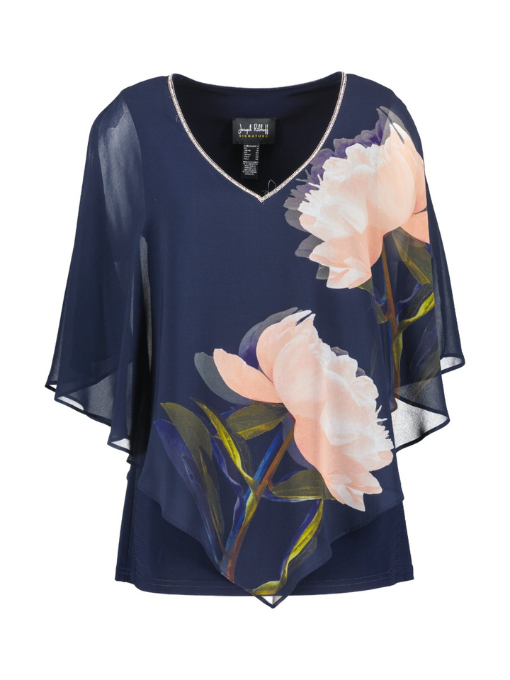 Donkerblauwe bloes met voile mouw Joseph Ribkoff 