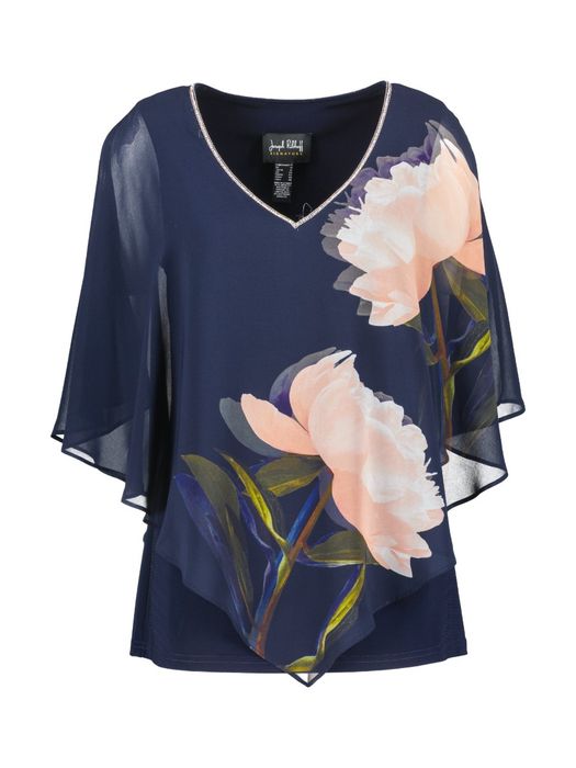 Donkerblauwe bloes met voile mouw Joseph Ribkoff