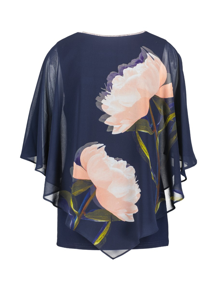 Donkerblauwe bloes met voile mouw Joseph Ribkoff 