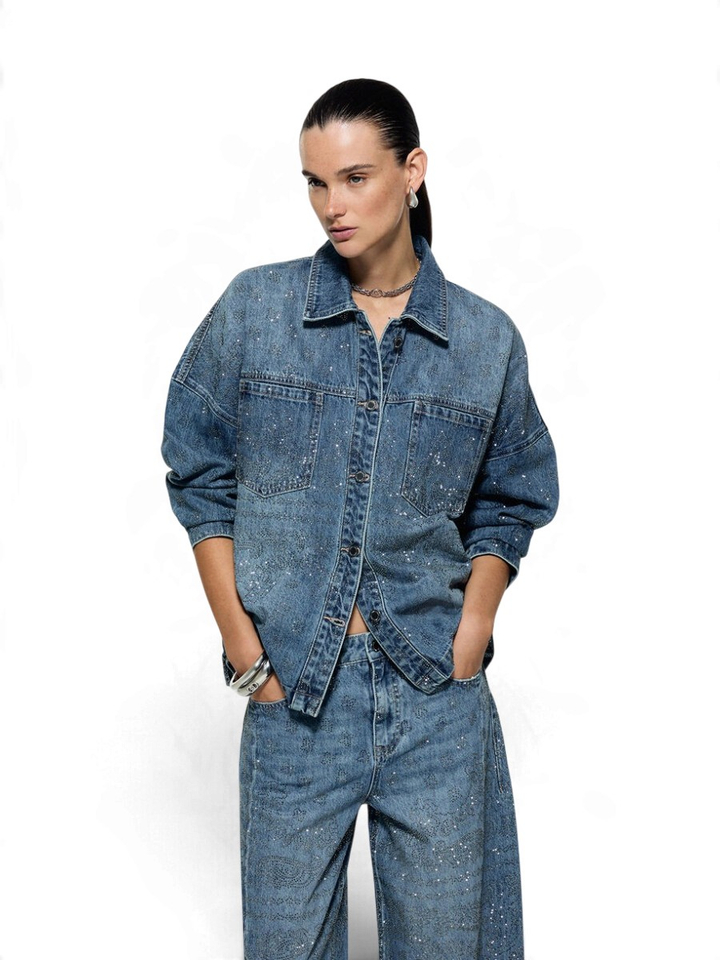 Blauwe jeans vest met strass Liu Jo
