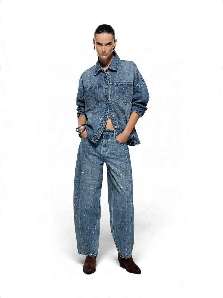 Blauwe jeans vest met strass Liu Jo
