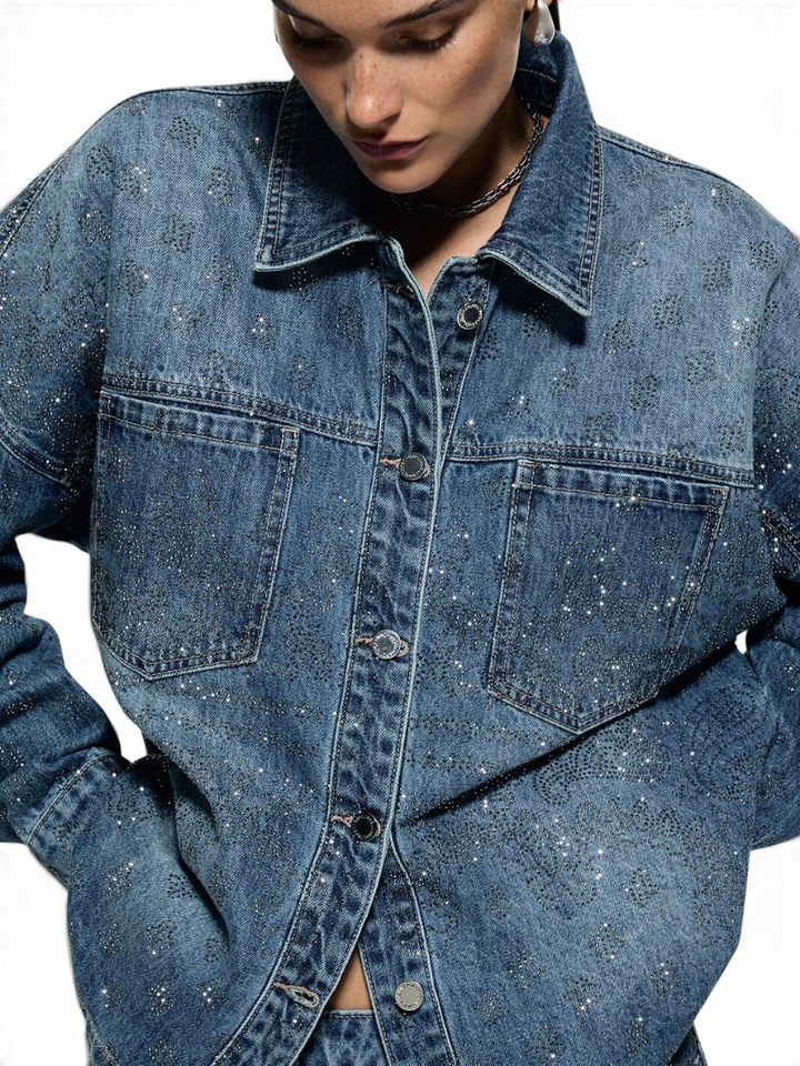 Blauwe jeans vest met strass Liu Jo