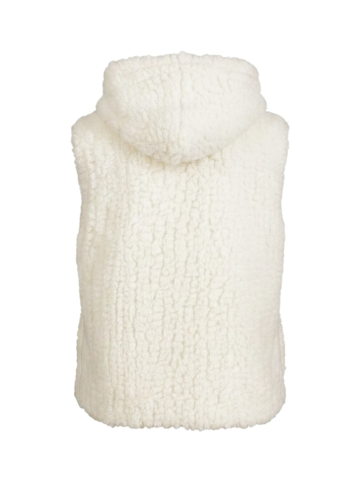 Ecru fluffy bodywarmer met kap Joseph Ribkoff