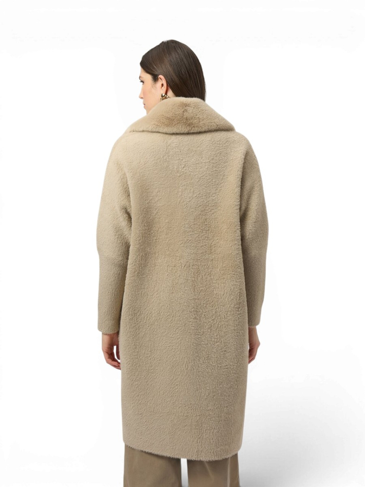 Beige zachte lange mantel met imitatiebont Joseph Ribkoff