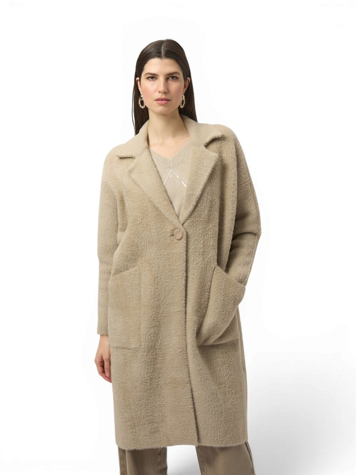 Beige zachte lange mantel met imitatiebont Joseph Ribkoff