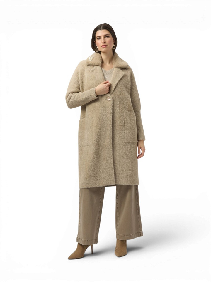 Beige zachte lange mantel met imitatiebont Joseph Ribkoff