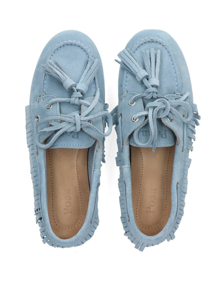 Lichtblauwe boat loafers met franjes Posa 