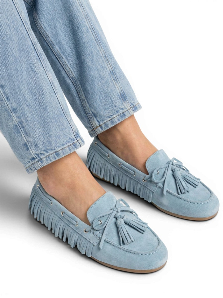 Lichtblauwe boat loafers met franjes Posa