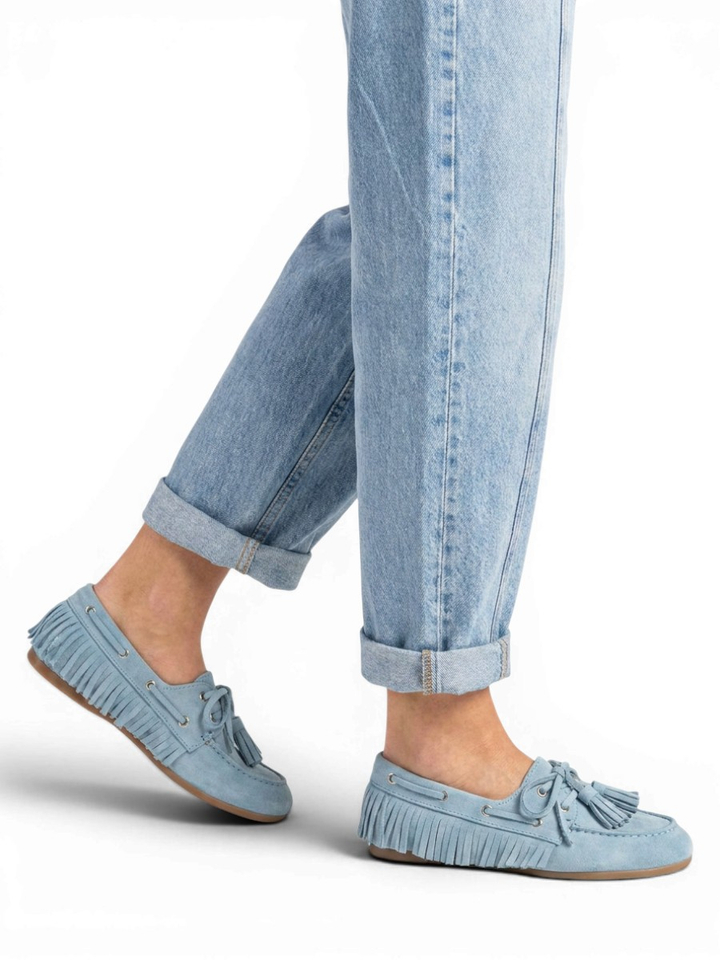 Lichtblauwe boat loafers met franjes Posa