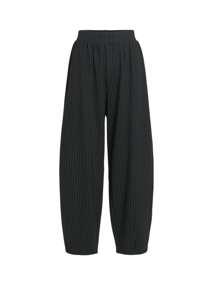 Zwarte wijde broek met elastiek en fijne krijtstreep Vila 