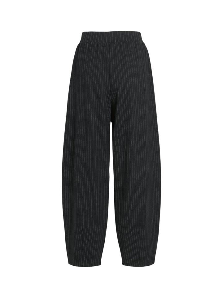 Zwarte wijde broek met elastiek en fijne krijtstreep Vila 