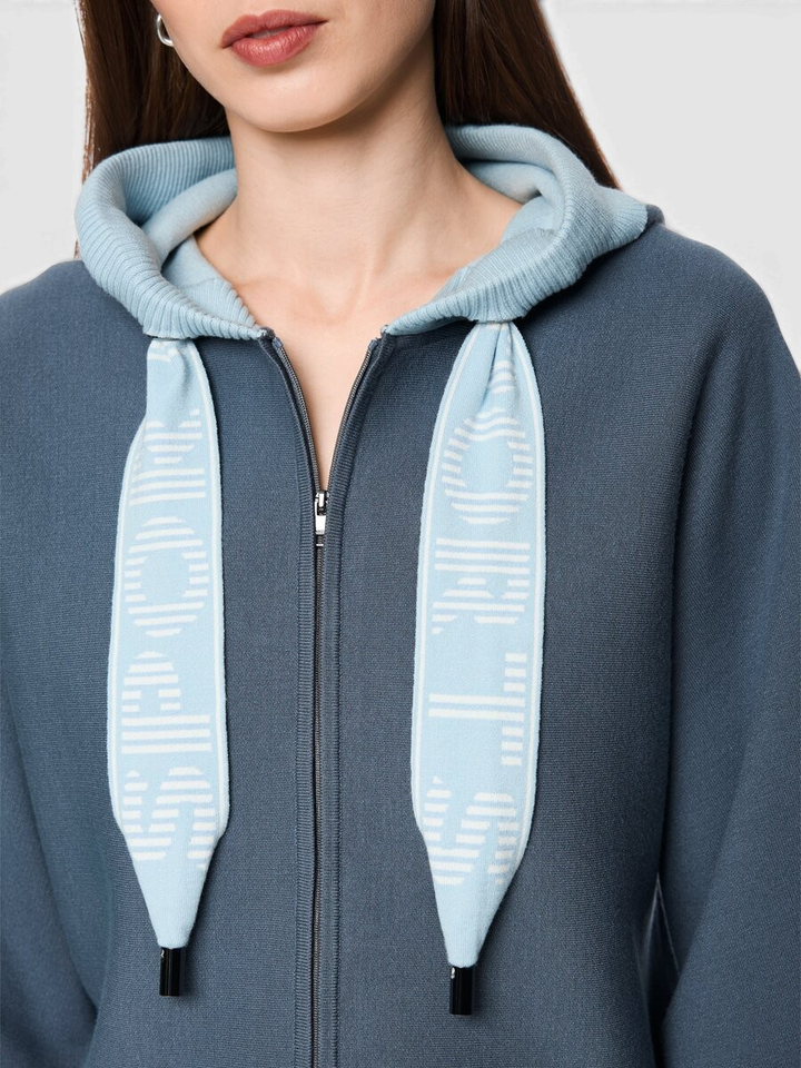 Blauwe cardigan met rits en kap Marccain Sport