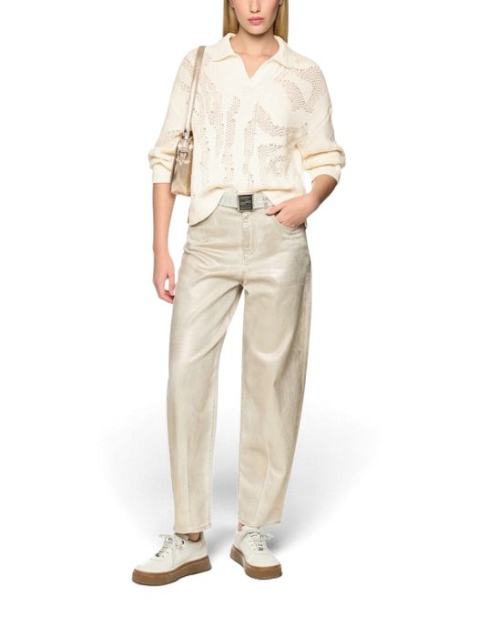 Beige trui met v-hals en driekwart mouwen Marccain Sport