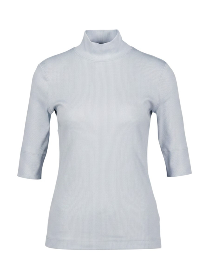 Lichtblauwe basic shirt met opstaande kraag in ribbel Marccain Sport
