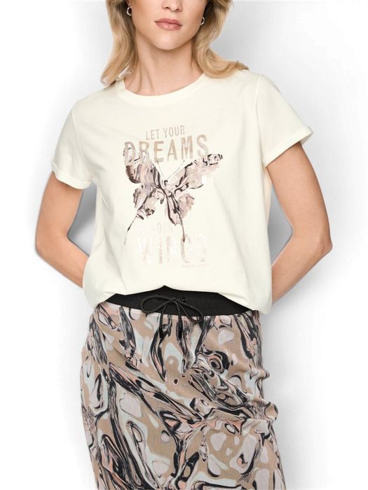Katoenen ecru t-shirt met korte mouwen en print Marccain Sport