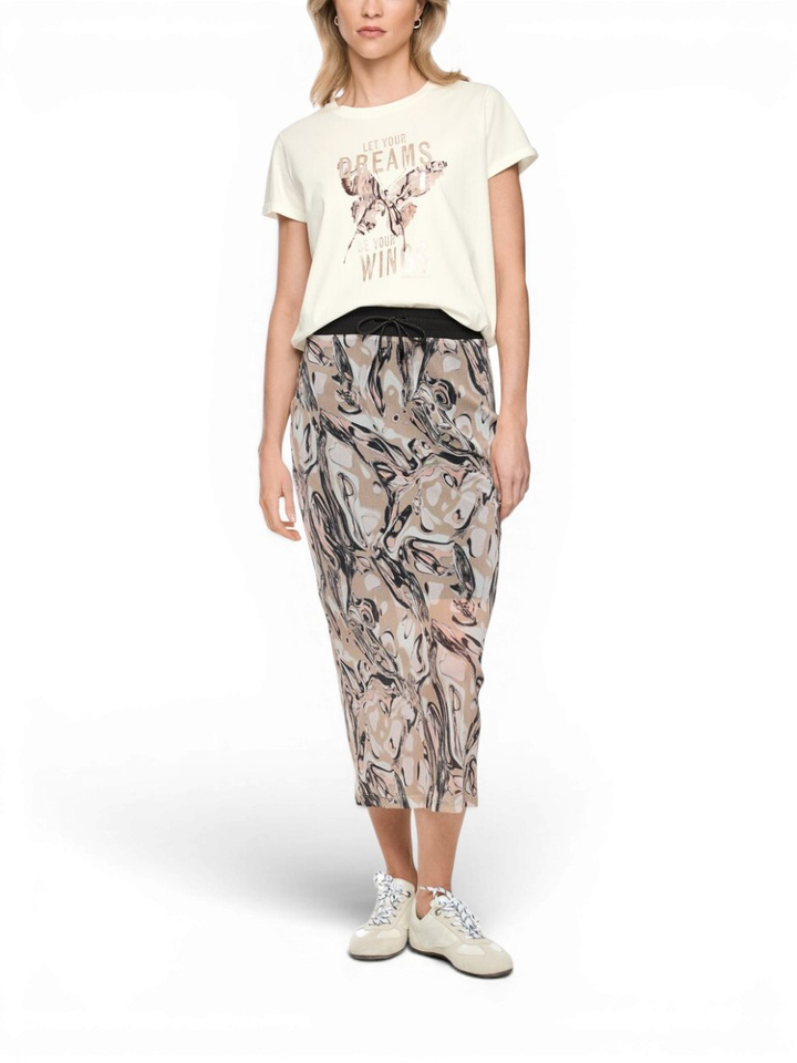 Katoenen ecru t-shirt met korte mouwen en print Marccain Sport
