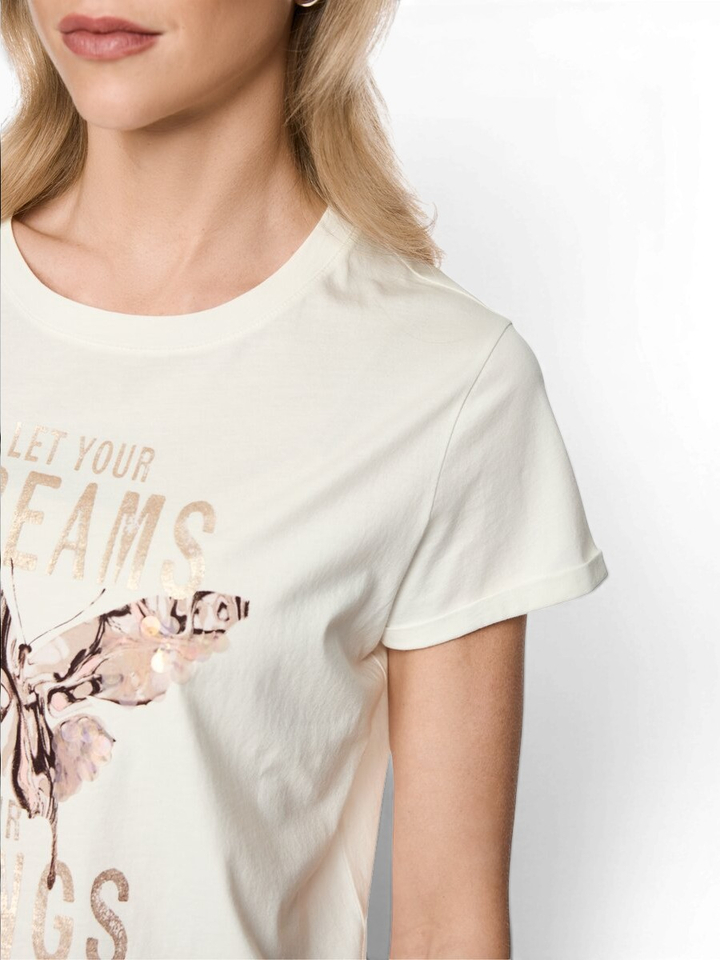 Katoenen ecru t-shirt met korte mouwen en print Marccain Sport