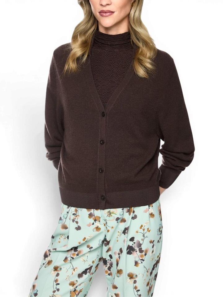 Donkerbruine cardigan van kasjmier Marccain