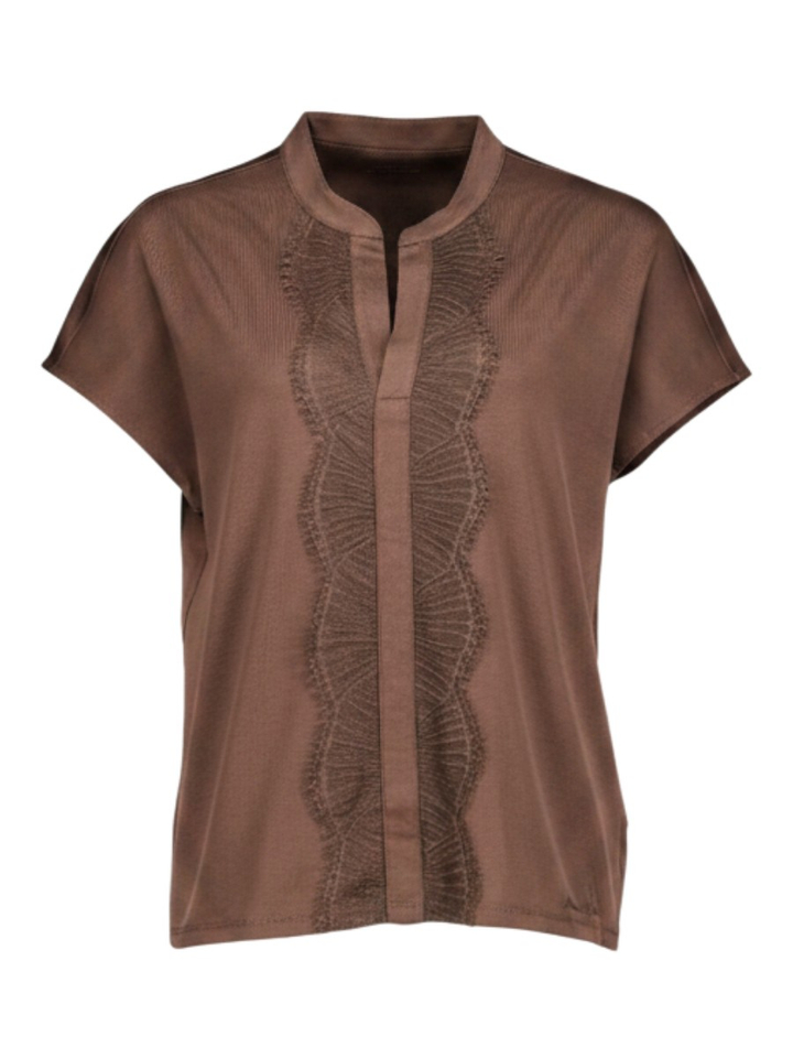 Donkerbruine T-shirt met kanten detail Marccain 