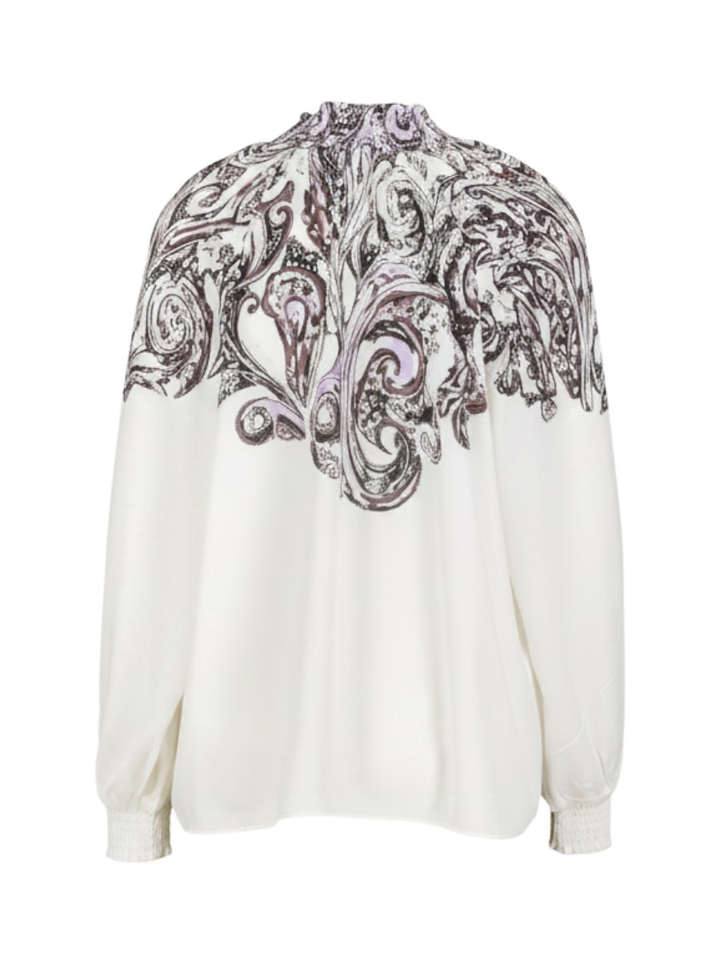Witte bloes met print en smok aan de hals Marccain 
