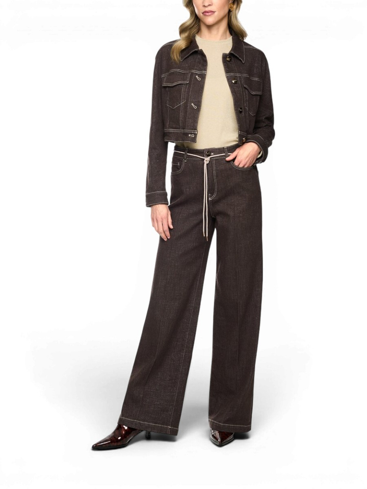 Donkerbruine jeans met glitter en rechte pijp detail Marccain