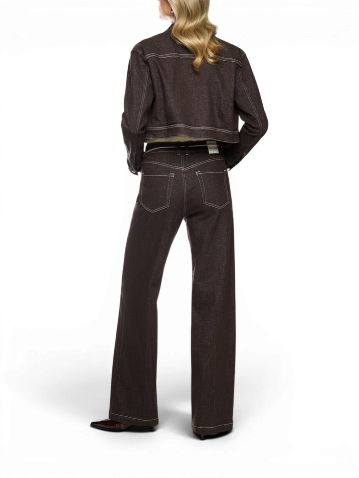 Donkerbruine jeans met glitter en rechte pijp detail Marccain