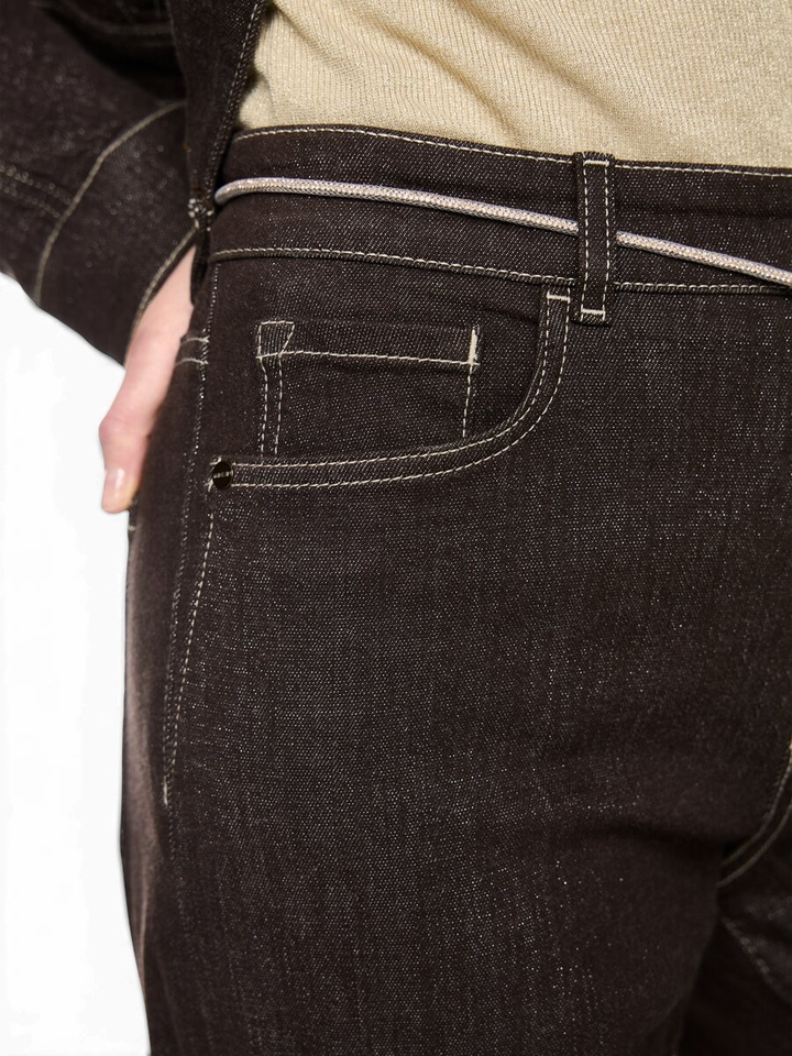 Donkerbruine jeans met glitter en rechte pijp detail Marccain