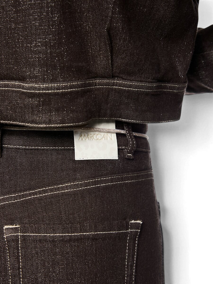 Donkerbruine jeans met glitter en rechte pijp detail Marccain
