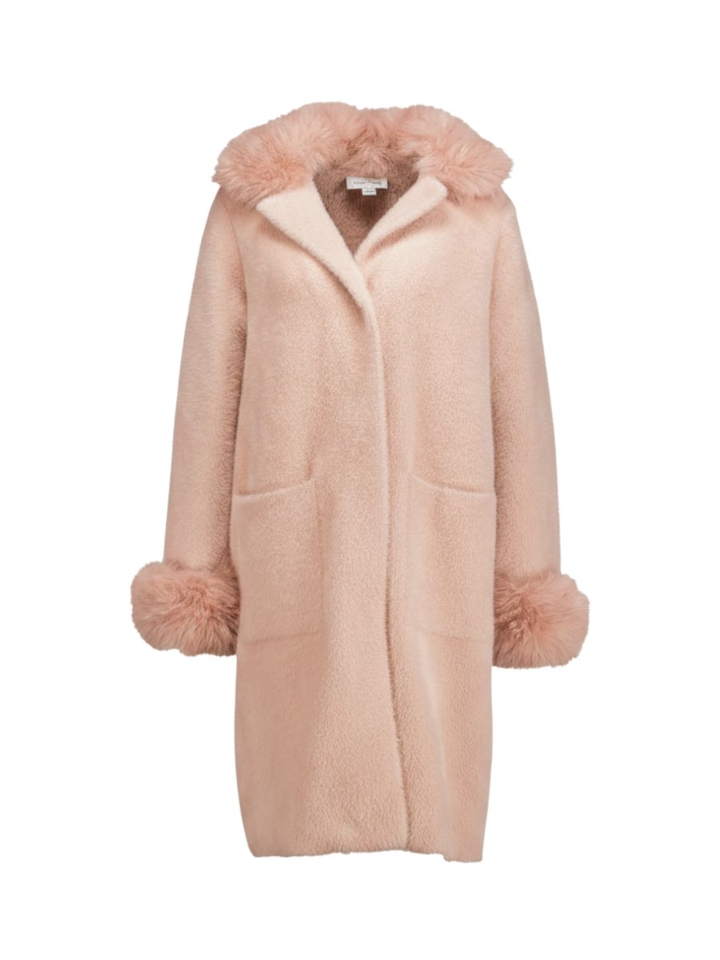 Roze lange fluffy jas met imitatiebond Joseph Ribkoff 