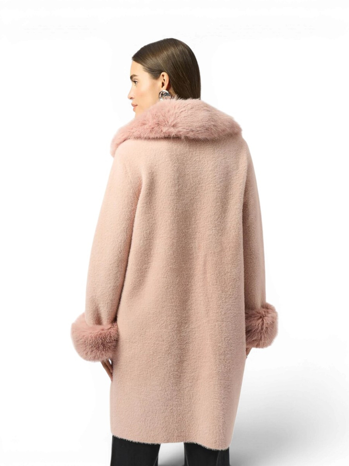 Roze lange fluffy jas met imitatiebond Joseph Ribkoff 
