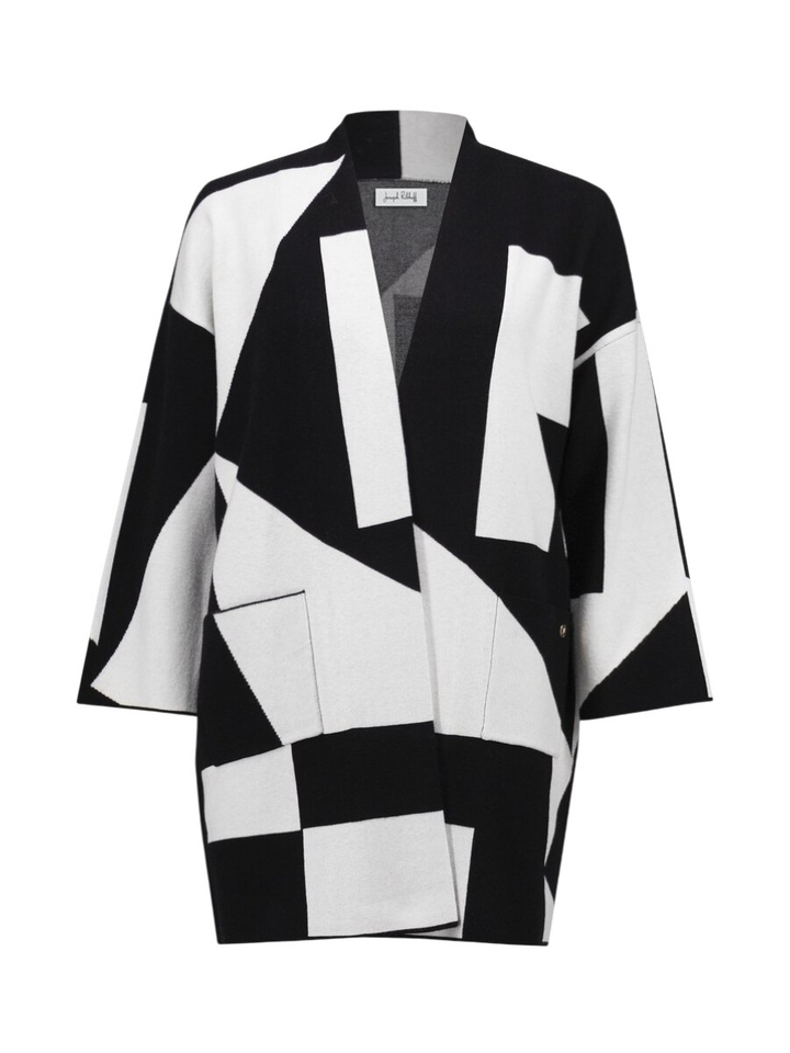 Openvallende cardigan met zwart witte print Joseph Ribkoff 