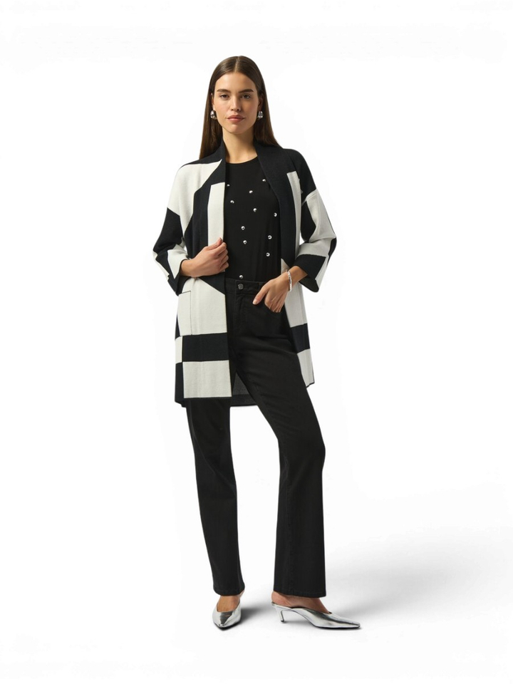 Openvallende cardigan met zwart witte print Joseph Ribkoff 
