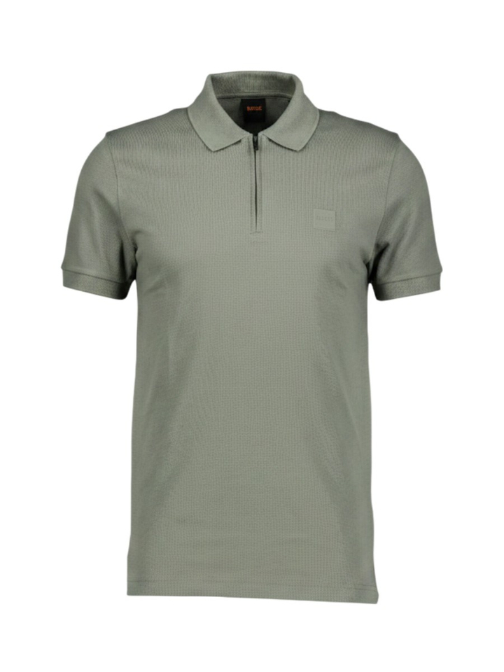 Kaki groene polo met korte rits Hugo Boss 