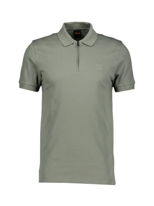 Kaki groene polo met korte rits Hugo Boss