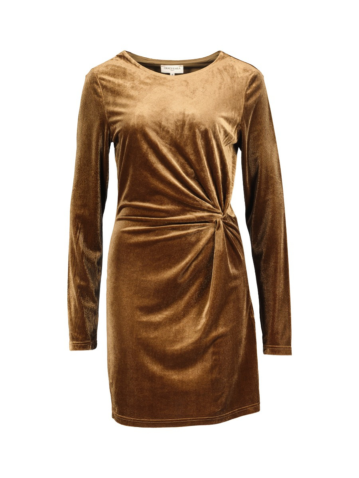 Goudbruine jurk met lange mouwen en boothals Beverly Grace & Mila